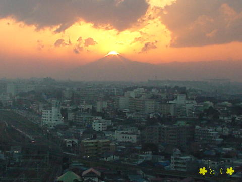 富士山頂に沈む夕陽