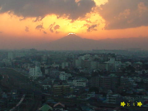 富士山頂に沈む夕陽