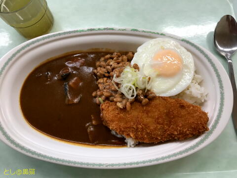 社畜食堂 納豆目玉焼きイカフライカレー