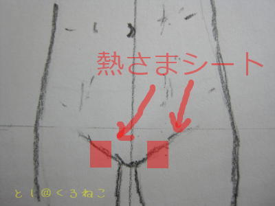 太もも（そけい部）の動脈のところに、熱さまシート