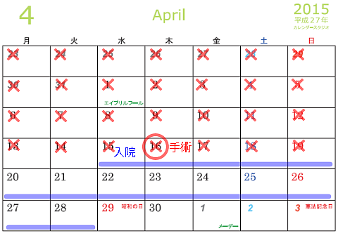 入院カレンダー