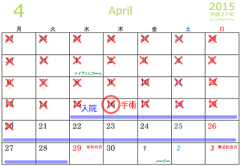 入院カレンダー