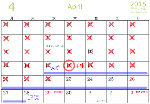 入院カレンダー