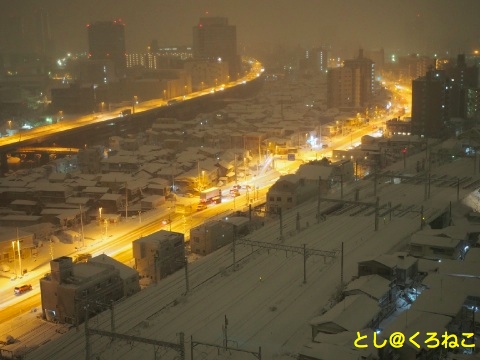 終電が終わった後の線路が、雪で埋まった