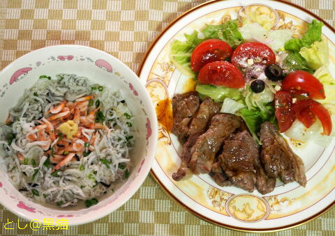 やわらか 生ラム肉ステーキ と シラス丼