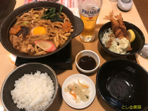 名古屋名物！ 味噌煮込みうどんと エビフライ御膳