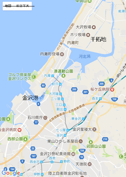 金沢の北部の地図